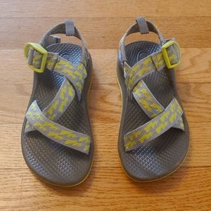 Chaco sandals, size 11M, grey with neon lightening bolts.
